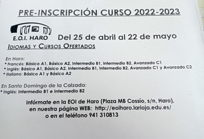PRE INSCRIPCIÓN CURSO 2022-2023